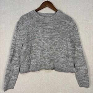 Cotton On Womens XS Grey And White Space Cropped Knit Sweater Crew Neck Pullover